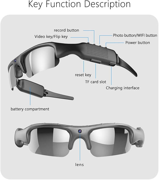 🎥👓Camera Glasses Smart HD 1080P WiFi Sports Glasses with Camera Video 32G