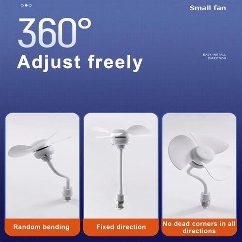 Socket Fan Kit with Plug Adapter – Mini Quiet Electric Fan with Flexible Gooseneck Plug and Light Bulb Base