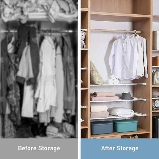 Expandable Closet Tension Shelf Storage Rack for Wardrobe, Kitchen, Bathroom