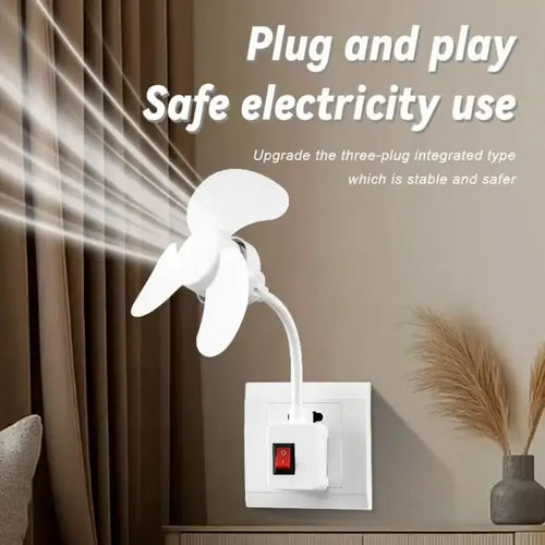 Socket Fan Kit with Plug Adapter – Mini Quiet Electric Fan with Flexible Gooseneck Plug and Light Bulb Base